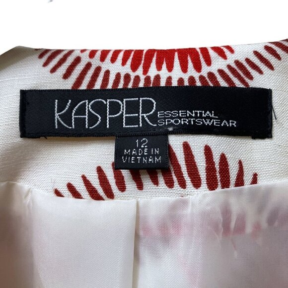 KASPER Linen Blend Blazer Size 12 Starburst Print 3/4 Sleeve Womens Jacket - Picture 4 of 7